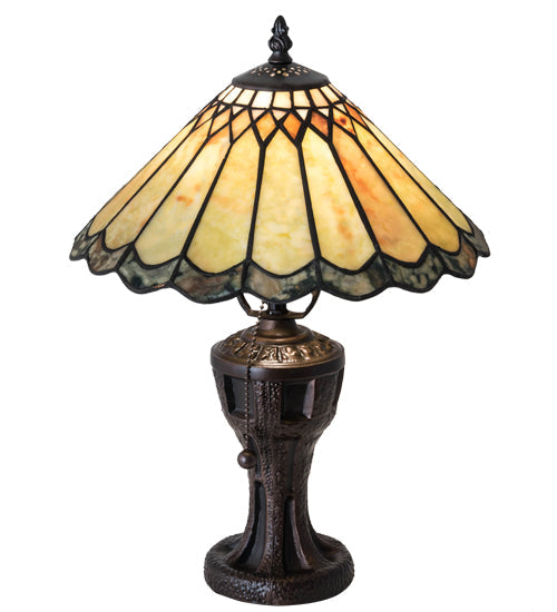 Meyda Lighting Carousel 17" Mahogany Bronze Accent Table Lamp With Green & Beige Jadestone Shade