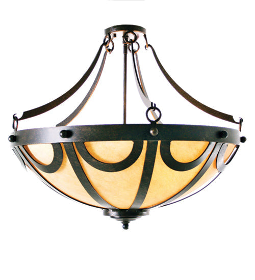 Meyda Lighting Carousel 24" 3-Light Gilded Tobacco Inverted Pendant Light With Sable Idalight Shade
