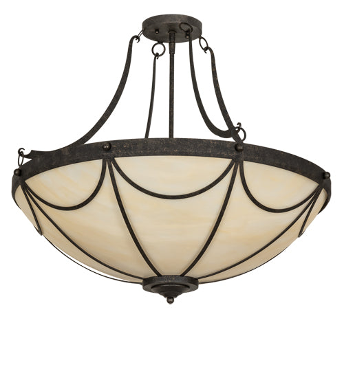 Meyda Lighting Carousel 27" 6-Light Golden Bronze Flush Mount Light With Beige Sahara Taupe Idalight Shade