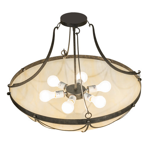 Meyda Lighting Carousel 27" 6-Light Golden Bronze Flush Mount Light With Beige Sahara Taupe Idalight Shade