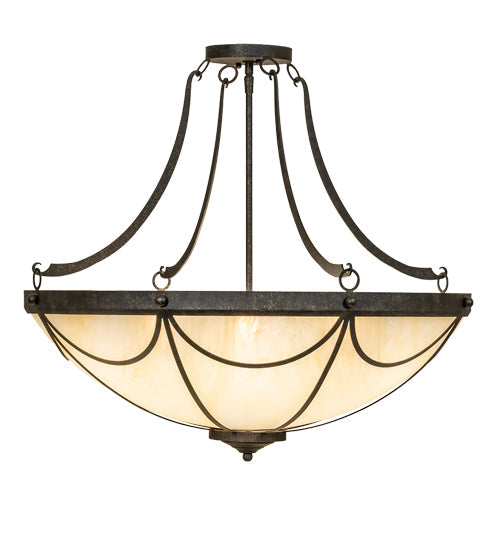 Meyda Lighting Carousel 27" 6-Light Golden Bronze Flush Mount Light With Beige Sahara Taupe Idalight Shade