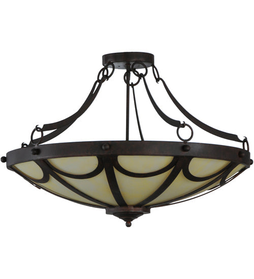 Meyda Lighting Carousel 29" 5-Light Cajun Spice Semi-flush Mount Ceiling Light With Beige Botticino Idalight Shade Glass