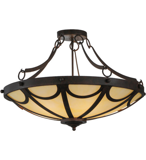 Meyda Lighting Carousel 29" 5-Light Cajun Spice Semi-flush Mount Ceiling Light With Beige Botticino Idalight Shade Glass