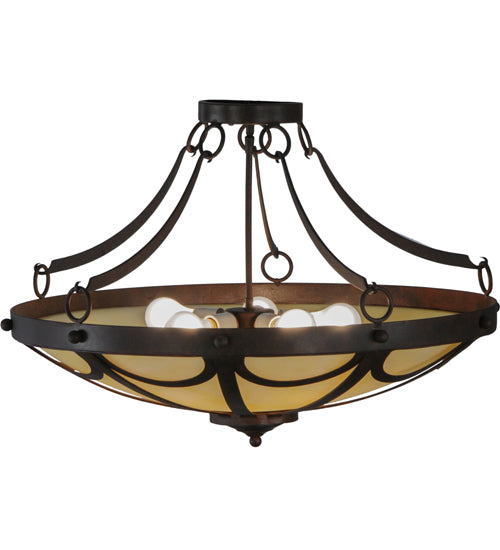 Meyda Lighting Carousel 29" 5-Light Cajun Spice Semi-flush Mount Ceiling Light With Beige Botticino Idalight Shade Glass