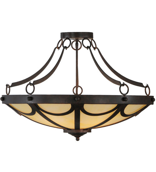 Meyda Lighting Carousel 29" 5-Light Cajun Spice Semi-flush Mount Ceiling Light With Beige Botticino Idalight Shade Glass