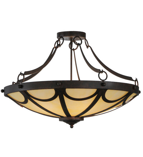 Meyda Lighting Carousel 29" 5-Light Cajun Spice Semi-flush Mount Ceiling Light With Beige Botticino Idalight Shade Glass