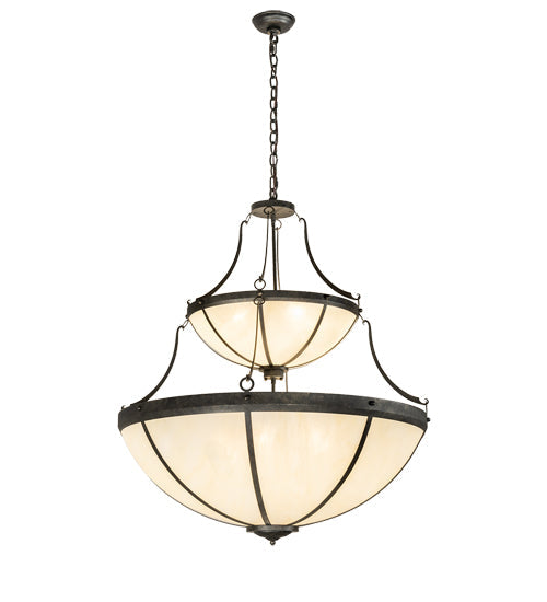 Meyda Lighting Carousel 35" 10-Light 2-Tier Golden Bronze Pendant Light With Beige Sahara Taupe Idalight Shade
