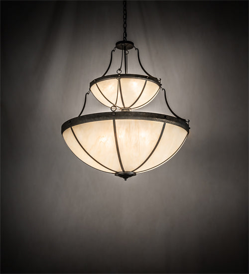 Meyda Lighting Carousel 35" 10-Light 2-Tier Golden Bronze Pendant Light With Beige Sahara Taupe Idalight Shade