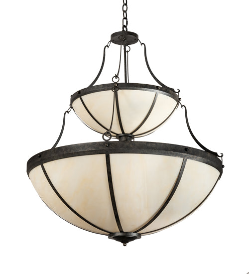 Meyda Lighting Carousel 35" 10-Light 2-Tier Golden Bronze Pendant Light With Beige Sahara Taupe Idalight Shade
