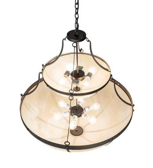 Meyda Lighting Carousel 35" 10-Light 2-Tier Golden Bronze Pendant Light With Beige Sahara Taupe Idalight Shade