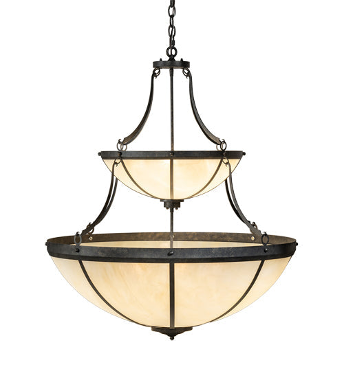 Meyda Lighting Carousel 35" 10-Light 2-Tier Golden Bronze Pendant Light With Beige Sahara Taupe Idalight Shade