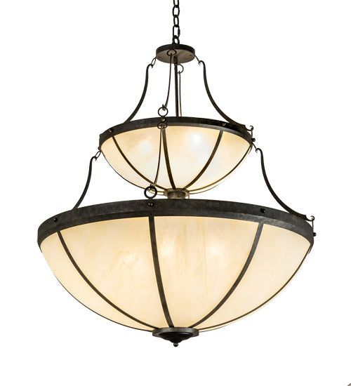 Meyda Lighting Carousel 35" 10-Light 2-Tier Golden Bronze Pendant Light With Beige Sahara Taupe Idalight Shade