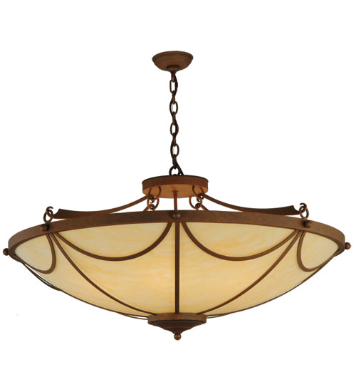 Meyda Lighting Carousel 42" 8-Light Antique Rust Inverted Pendant Light With Beige Sahara Taupe Idalight Shade Glass