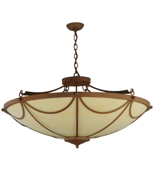 Meyda Lighting Carousel 42" 8-Light Antique Rust Inverted Pendant Light With Beige Sahara Taupe Idalight Shade Glass