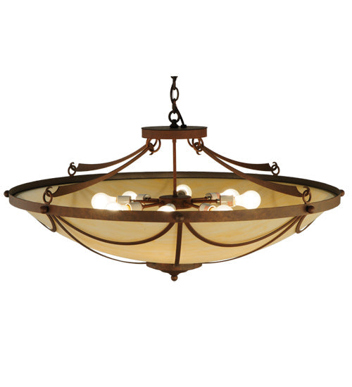 Meyda Lighting Carousel 42" 8-Light Antique Rust Inverted Pendant Light With Beige Sahara Taupe Idalight Shade Glass
