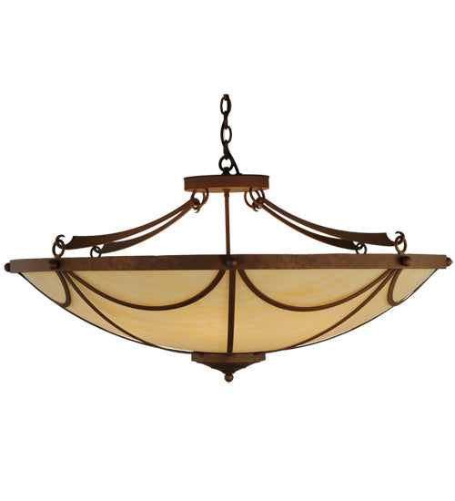Meyda Lighting Carousel 42" 8-Light Antique Rust Inverted Pendant Light With Beige Sahara Taupe Idalight Shade Glass