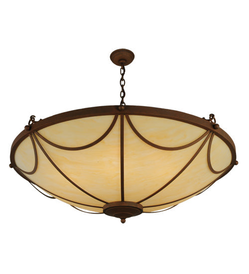 Meyda Lighting Carousel 42" 8-Light Antique Rust Inverted Pendant Light With Beige Sahara Taupe Idalight Shade Glass