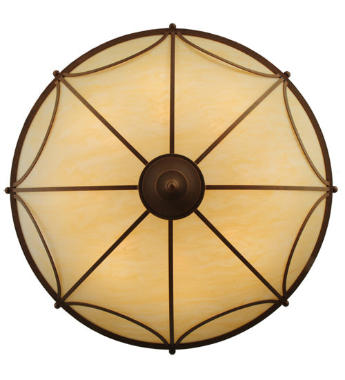 Meyda Lighting Carousel 42" 8-Light Antique Rust Inverted Pendant Light With Beige Sahara Taupe Idalight Shade Glass