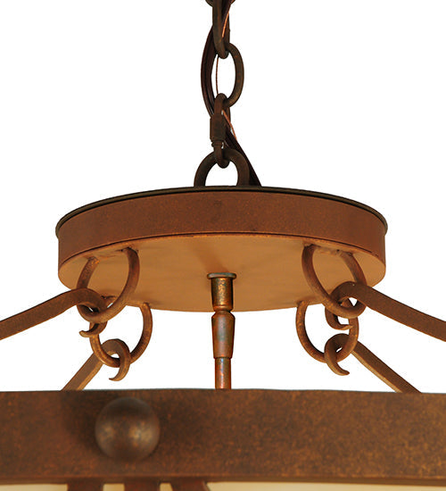 Meyda Lighting Carousel 42" 8-Light Antique Rust Inverted Pendant Light With Beige Sahara Taupe Idalight Shade Glass