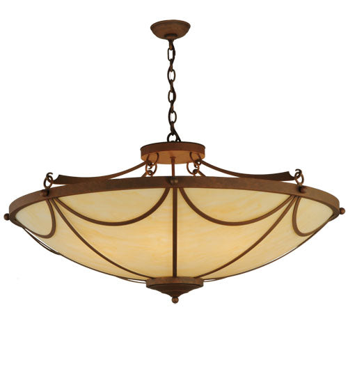Meyda Lighting Carousel 42" 8-Light Antique Rust Inverted Pendant Light With Beige Sahara Taupe Idalight Shade Glass