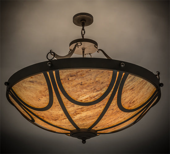 Meyda Lighting Carousel 42" 8-Light Gilded Tobacco Pendant Light With Beige Tawnyrock Idalight Shade Glass