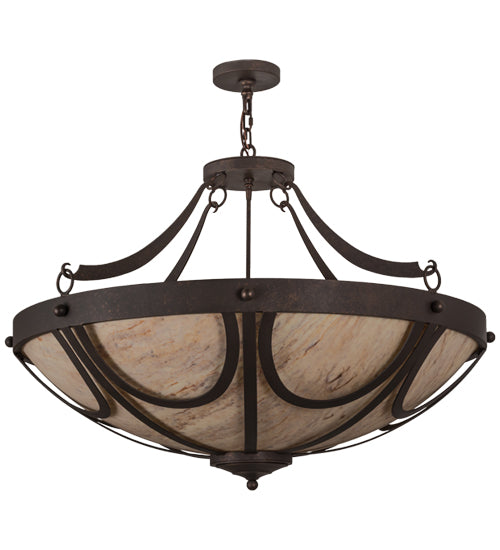 Meyda Lighting Carousel 42" 8-Light Gilded Tobacco Pendant Light With Beige Tawnyrock Idalight Shade Glass