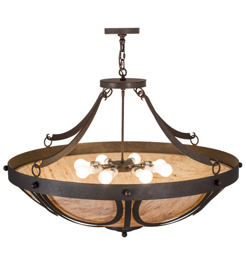 Meyda Lighting Carousel 42" 8-Light Gilded Tobacco Pendant Light With Beige Tawnyrock Idalight Shade Glass