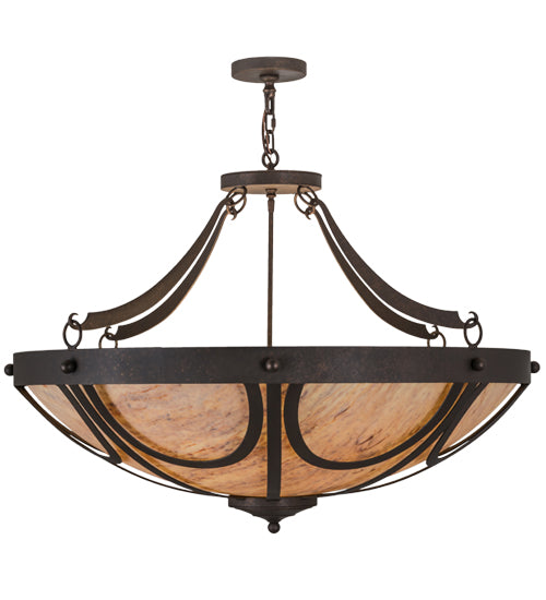 Meyda Lighting Carousel 42" 8-Light Gilded Tobacco Pendant Light With Beige Tawnyrock Idalight Shade Glass