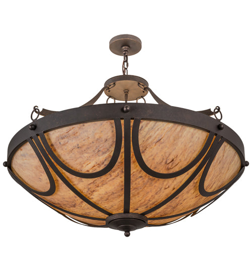 Meyda Lighting Carousel 42" 8-Light Gilded Tobacco Pendant Light With Beige Tawnyrock Idalight Shade Glass