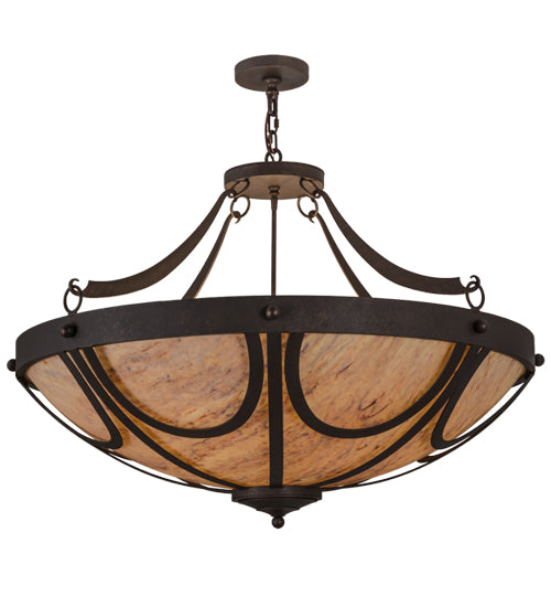Meyda Lighting Carousel 42" 8-Light Gilded Tobacco Pendant Light With Beige Tawnyrock Idalight Shade Glass