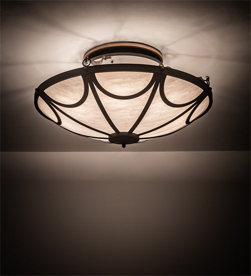 Meyda Lighting Carousel 42" 8-Light Wrought Iron Semi-flush Mount Light With Whitestone Idalight Shade