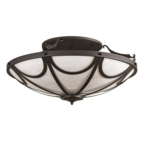 Meyda Lighting Carousel 42" 8-Light Wrought Iron Semi-flush Mount Light With Whitestone Idalight Shade