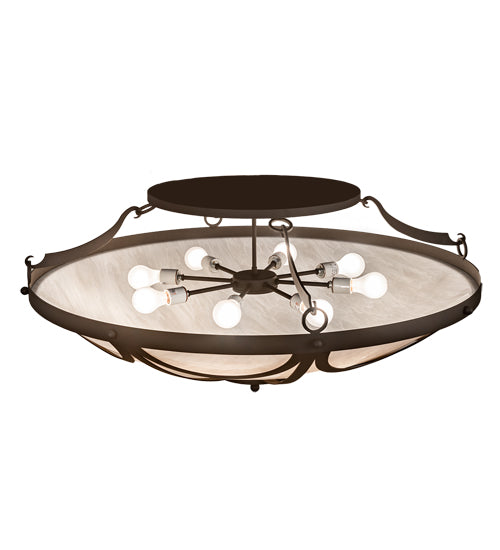 Meyda Lighting Carousel 42" 8-Light Wrought Iron Semi-flush Mount Light With Whitestone Idalight Shade