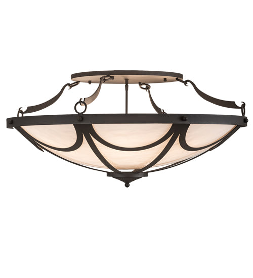 Meyda Lighting Carousel 42" 8-Light Wrought Iron Semi-flush Mount Light With Whitestone Idalight Shade