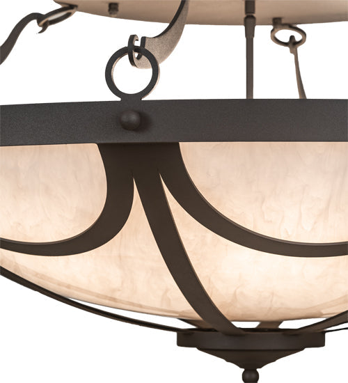 Meyda Lighting Carousel 42" 8-Light Wrought Iron Semi-flush Mount Light With Whitestone Idalight Shade