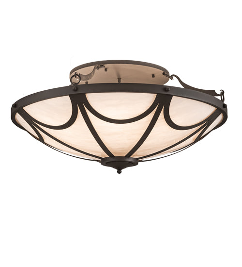 Meyda Lighting Carousel 42" 8-Light Wrought Iron Semi-flush Mount Light With Whitestone Idalight Shade