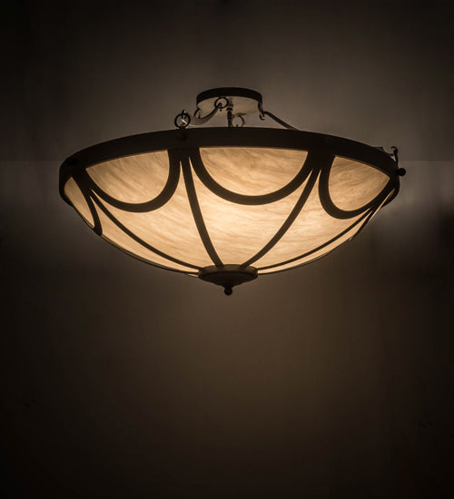 Meyda Lighting Carousel 43" 8-Light Oil Rubbed Bronze Inverted Pendant Light With Beige Fleshtone Idalight Shade Glass