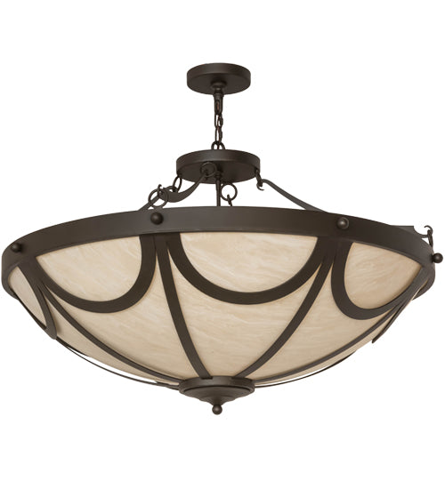 Meyda Lighting Carousel 43" 8-Light Oil Rubbed Bronze Inverted Pendant Light With Beige Fleshtone Idalight Shade Glass
