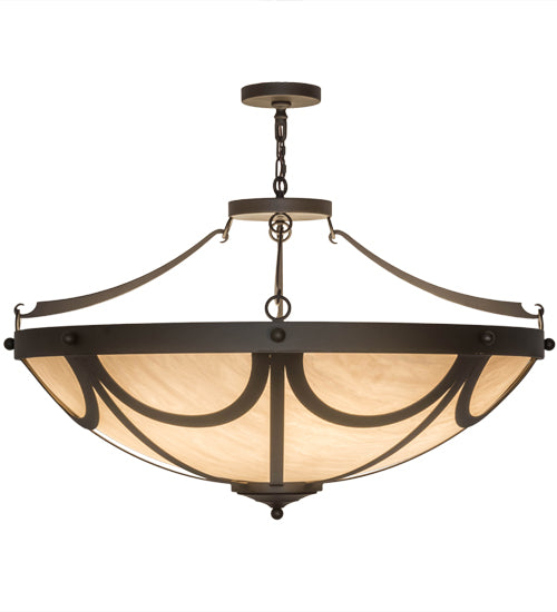 Meyda Lighting Carousel 43" 8-Light Oil Rubbed Bronze Inverted Pendant Light With Beige Fleshtone Idalight Shade Glass