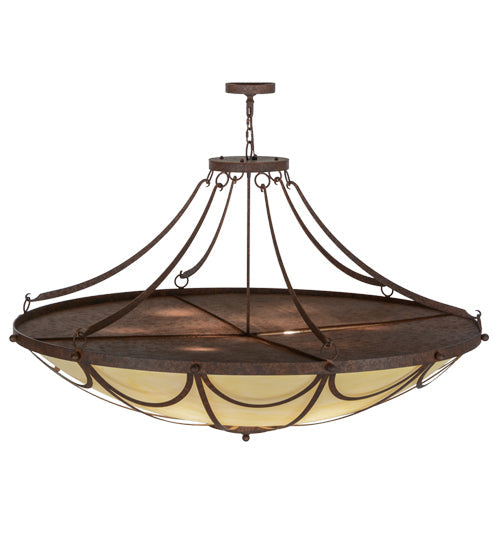 Meyda Lighting Carousel 60" 12-Light Rusty Nail Pendant Light With Botticino Idalight Shade Glass