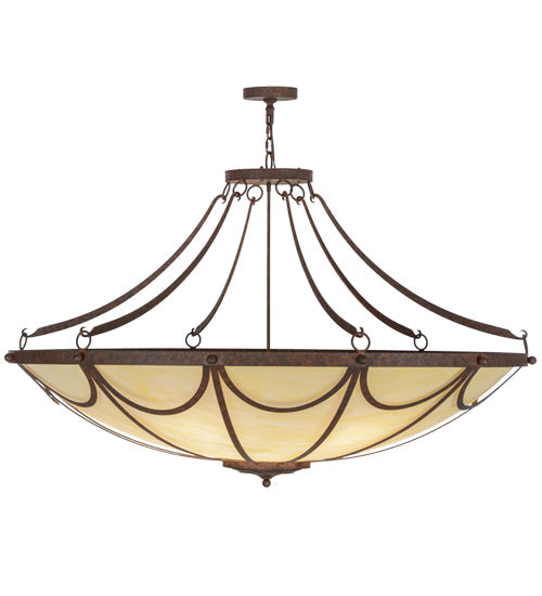 Meyda Lighting Carousel 60" 12-Light Rusty Nail Pendant Light With Botticino Idalight Shade Glass