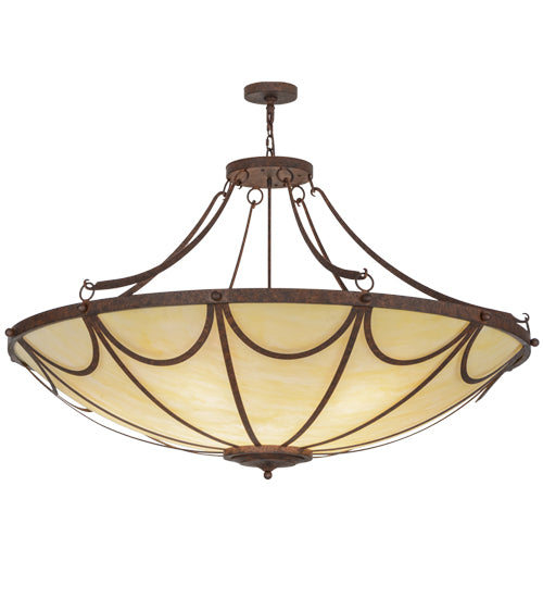 Meyda Lighting Carousel 60" 12-Light Rusty Nail Pendant Light With Botticino Idalight Shade Glass