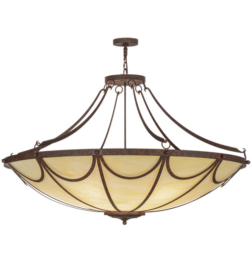 Meyda Lighting Carousel 60" 12-Light Rusty Nail Pendant Light With Botticino Idalight Shade Glass