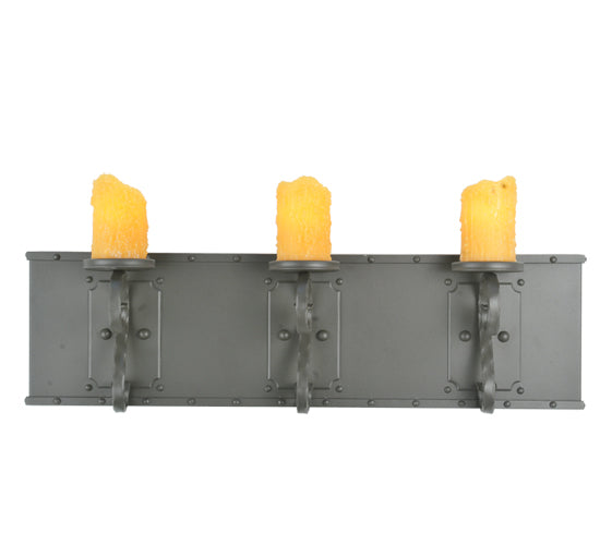 Meyda Lighting Carpathian 31" 3-Light Wrought Iron Vanity Light With Amber Candle Resin Shade