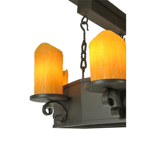 Meyda Lighting Carpathian 48" 10-Light Wrought Iron Chandelier With Honey Amber Faux Candles Shade
