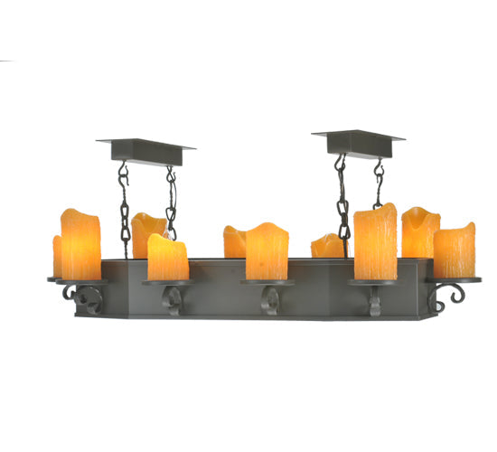 Meyda Lighting Carpathian 48" 10-Light Wrought Iron Chandelier With Honey Amber Faux Candles Shade