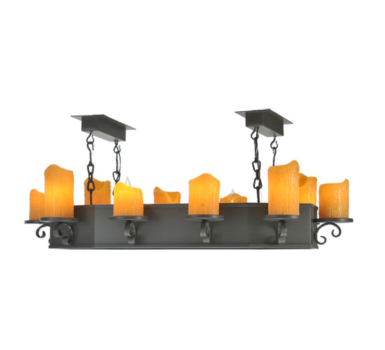 Meyda Lighting Carpathian 48" 10-Light Wrought Iron Chandelier With Honey Amber Faux Candles Shade