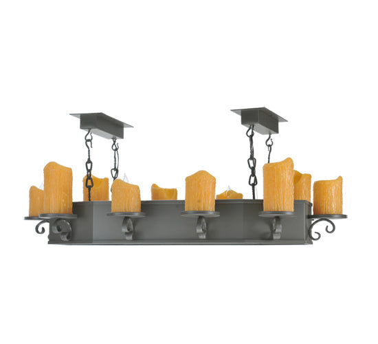 Meyda Lighting Carpathian 48" 10-Light Wrought Iron Chandelier With Honey Amber Faux Candles Shade
