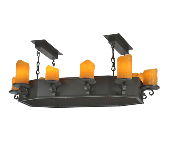 Meyda Lighting Carpathian 48" 10-Light Wrought Iron Chandelier With Honey Amber Faux Candles Shade