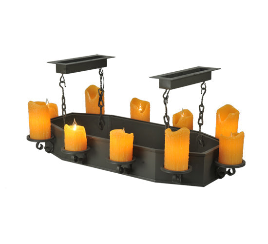 Meyda Lighting Carpathian 48" 10-Light Wrought Iron Chandelier With Honey Amber Faux Candles Shade